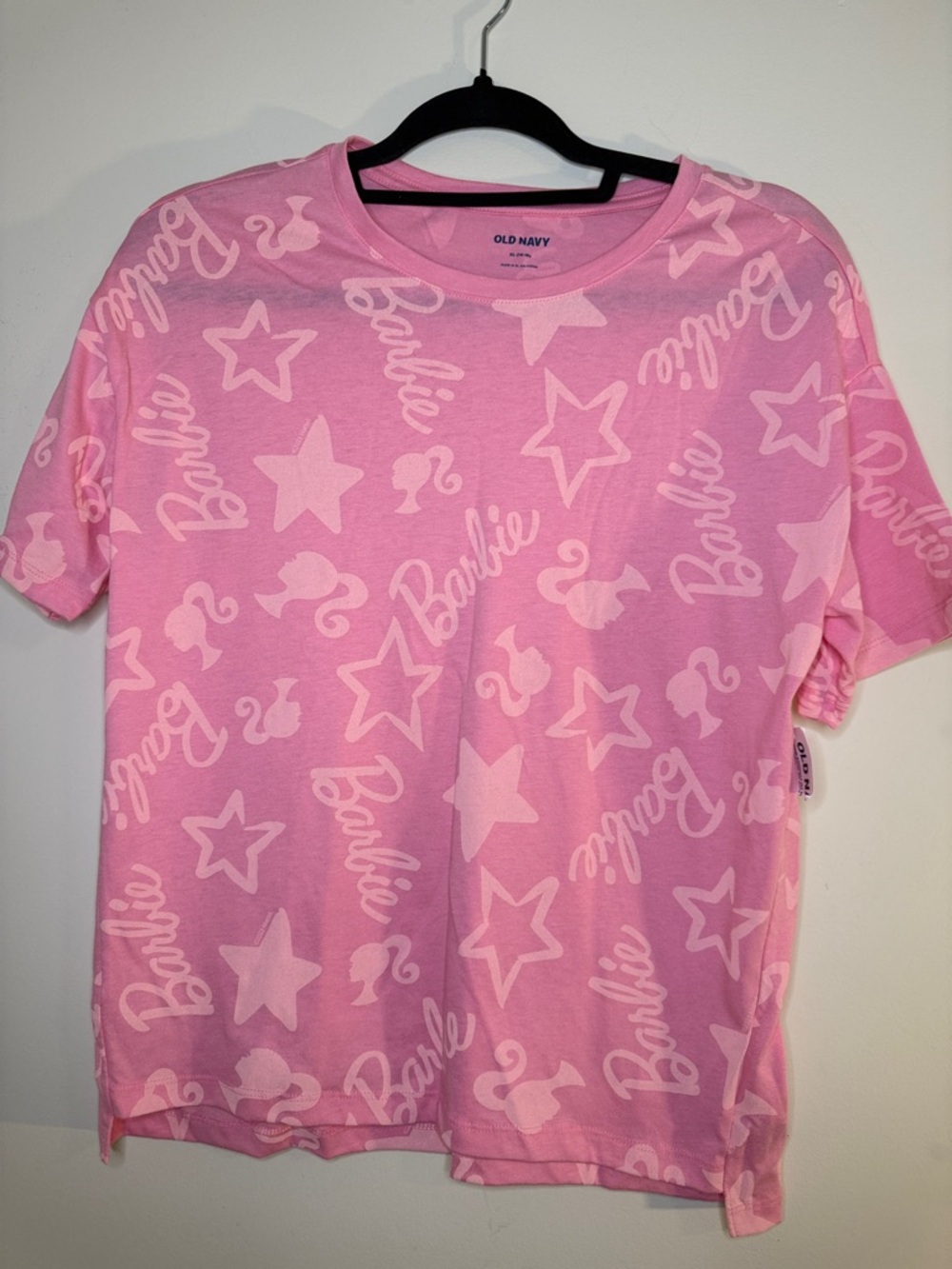 Old Navy Pink Barbie Logo & Stars Short Sleeve Tee